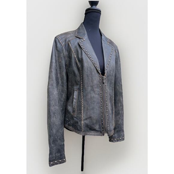 CRIPPLE CREEK Studded Leather Jacket Sz L Western Cowgirl Biker - Picture 5 of 11